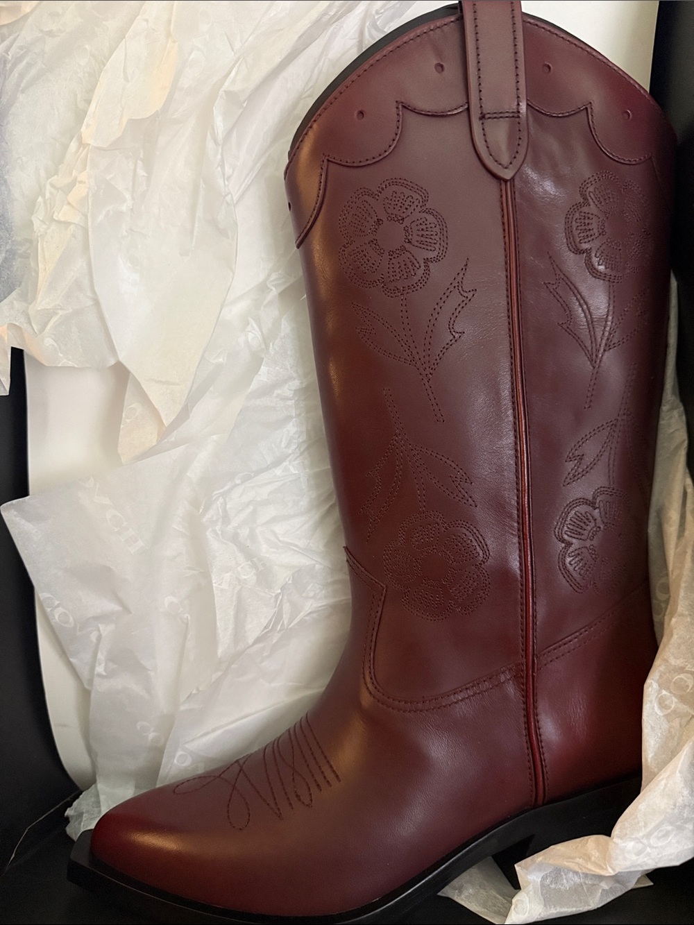 Coach Women's Aria Loved Leather Tall Cowboy Boot color Merlot size 9 - Picture 8 of 14